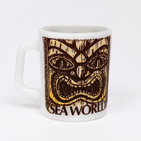 Other - Vintage SeaWorld Tiki Mug Federal Glass Milk Glass Brown Gold Coffee Cup USA